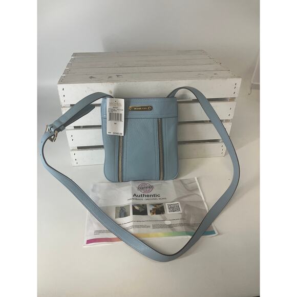MICHAEL KORS NWT LIGHT BLUE PEBBLED LEATHER CROSSBODY BAG - Picture 1 of 14
